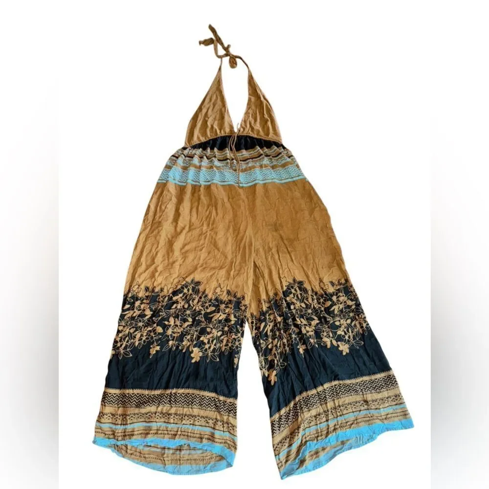 Free People Women's Palm Beach Printed Wide leg Halter Jumpsuit Size Medium
